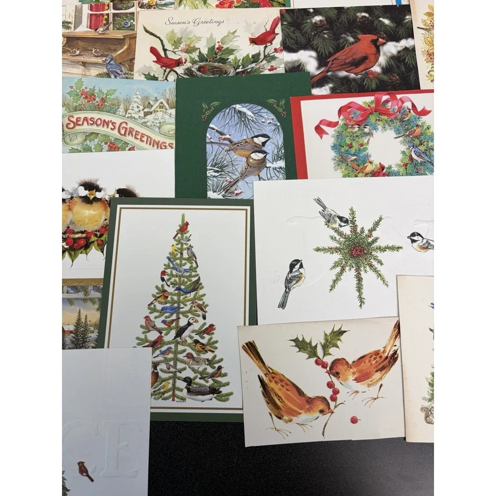 Vintage Christmas Cards Fronts ONLY Birds Scrapbooking Decoupage Lot of 45+